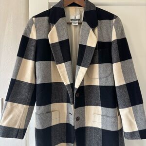 Vintage Anne Klein Wool Plaid Blazer Black Cream Small